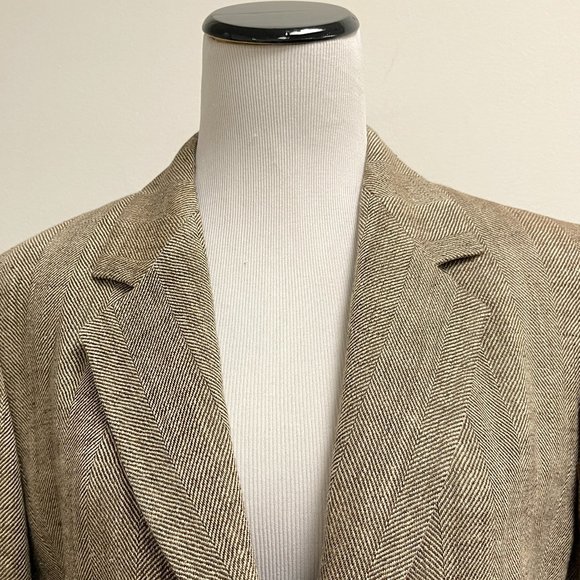 Max Mara herringbone blazer brown tan Italy linen 8 - Picture 2 of 8